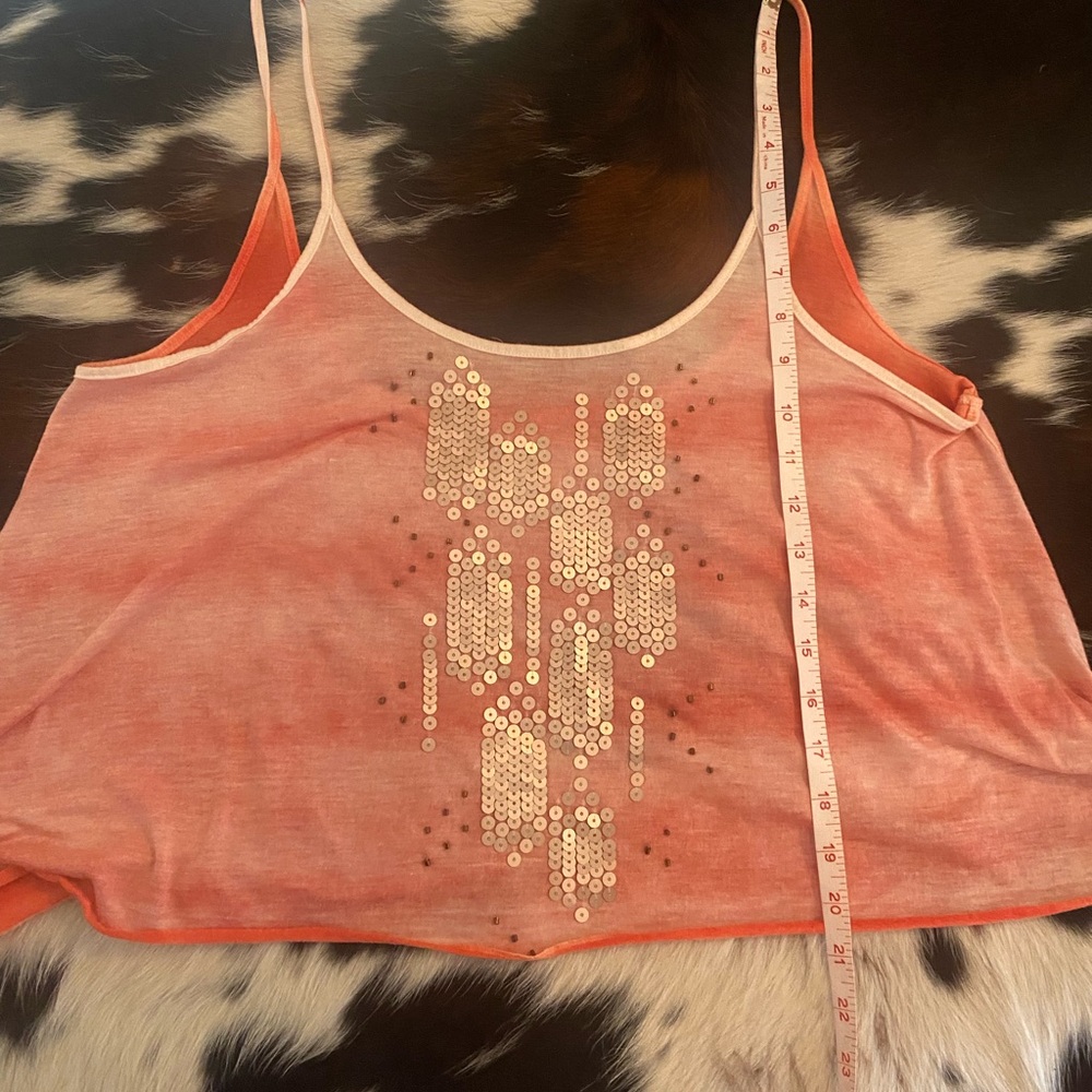 🌟 Just in 🌟 Decree Orange/peach coral 🪸 Sequin Handkerchief Hem Cami tie dyed - Picture 8 of 10